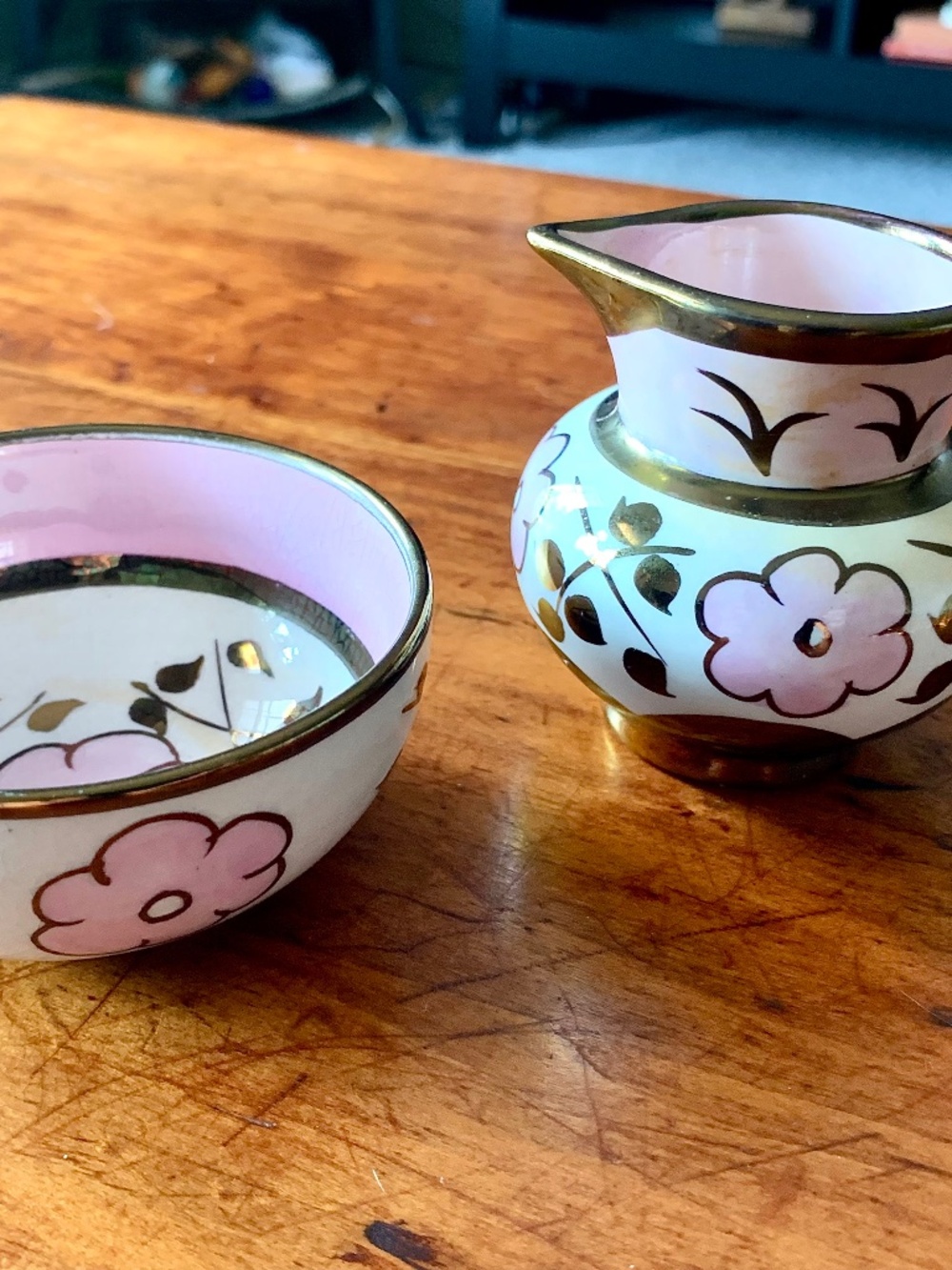 Lancaster Copper Pink Lusterware Creamer & Bowl Hanley English Ware 1940s VGC
